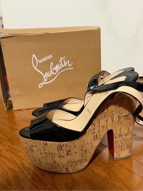 Christian Louboutin Black Patent Cork Platform Heels